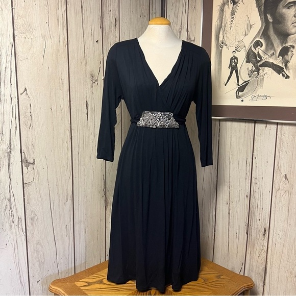 Nicole by Nicole Miller Black Dress with Beaded Front Detail | Size Large | - Picture 2 of 11